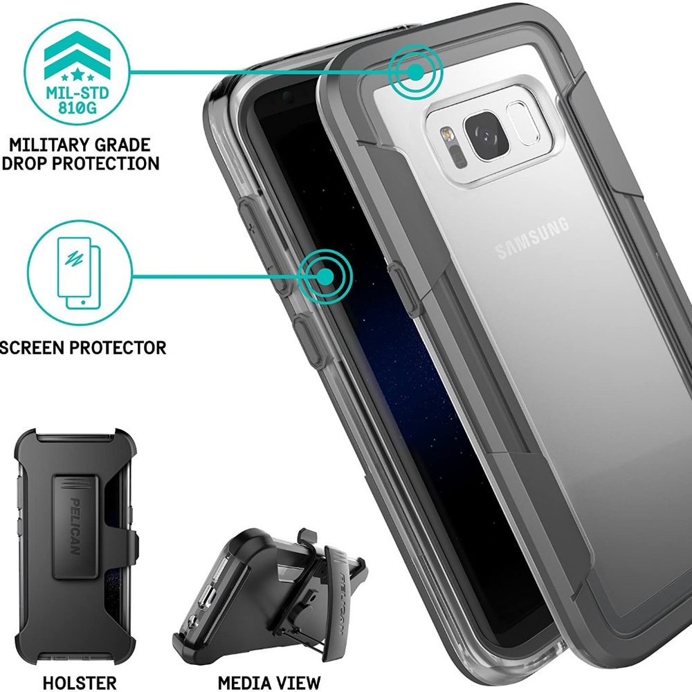 Galaxy S8 Case Pelican Voyager Rugged 4 Layer Military Grade Case Clear Gray‎
